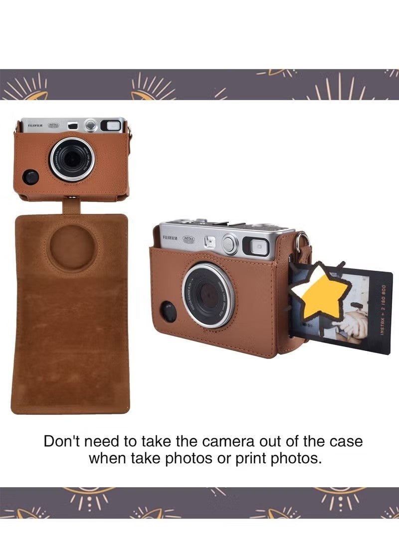 Y&D Case for Fuji Mini EVO ,Camera Compatible Camera with Adjustable Shoulder Strap in Brown Lychee Texture Horizontal Style - Image 3