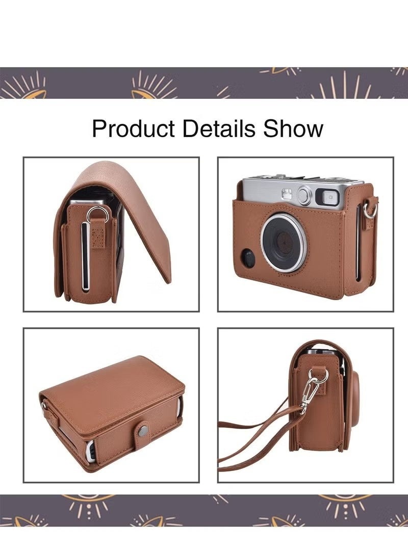 Y&D Case for Fuji Mini EVO ,Camera Compatible Camera with Adjustable Shoulder Strap in Brown Lychee Texture Horizontal Style - Image 2