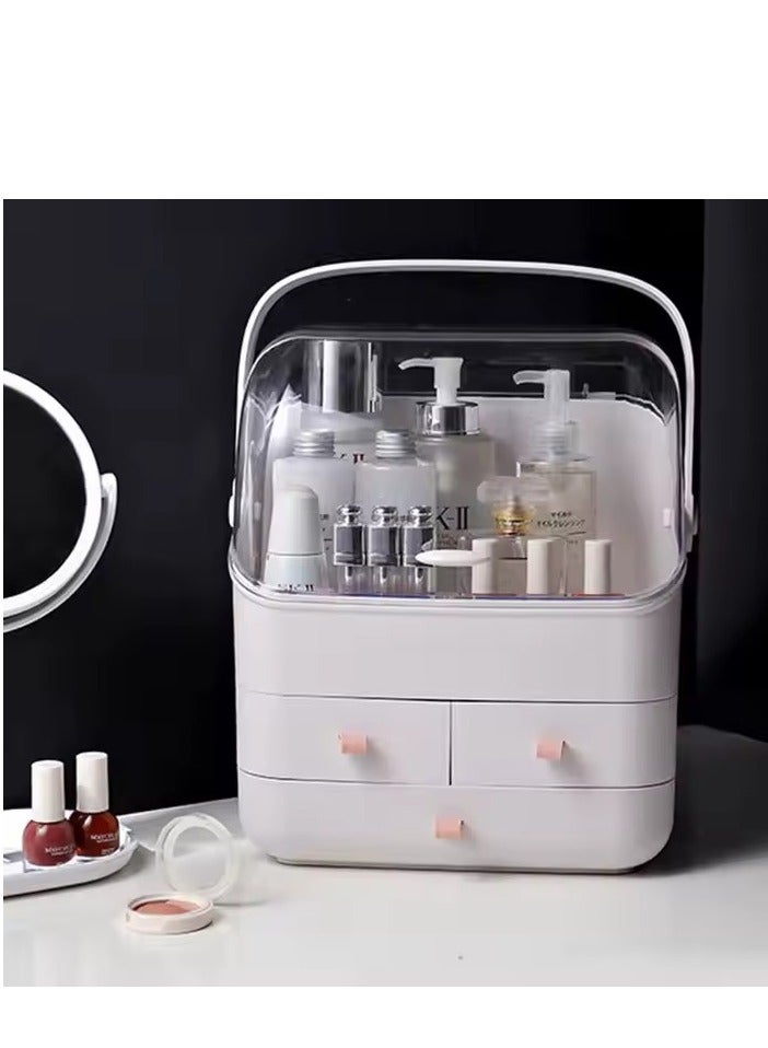 Cosmetic storage box skin care storage box, dustproof large capacity drawer storage box, PET mask dressing table storage rack with three-layer storage box and brush storage box cosmetic display box, - Image 4