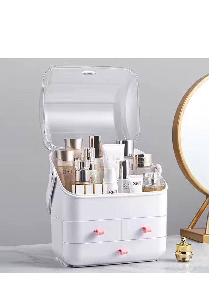 Cosmetic storage box skin care storage box, dustproof large capacity drawer storage box, PET mask dressing table storage rack with three-layer storage box and brush storage box cosmetic display box, - Image 3