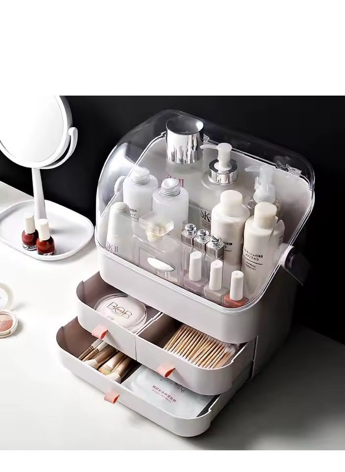 Cosmetic storage box skin care storage box, dustproof large capacity drawer storage box, PET mask dressing table storage rack with three-layer storage box and brush storage box cosmetic display box, - Image 2