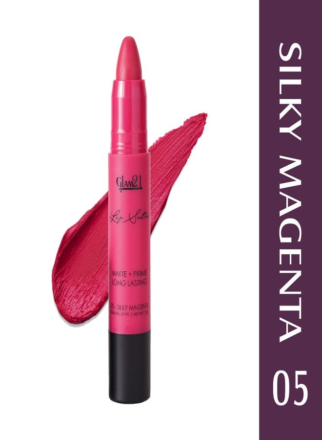 Glam 21 Lip Sutra Non-Transfer Crayon Lipstick |Lightweight & Longlasting| Creamy and comfortable on lips -2.8 gm | Silky Magenta- 05 - Image 2