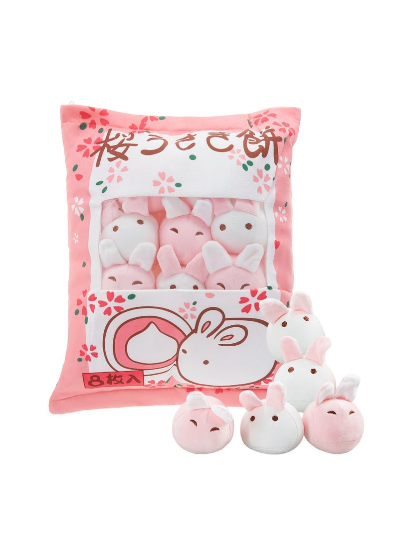 Excefore Plush Pillow Kawaii Room Decor, Throw Pillow Removable Stuffed Animal Toys, Fluffy Cherry Bunnies Cats Kittens Dog Dinosaur for Creative Gifts, Teens Girls Kids (Pink, Bunny)  - Image 1