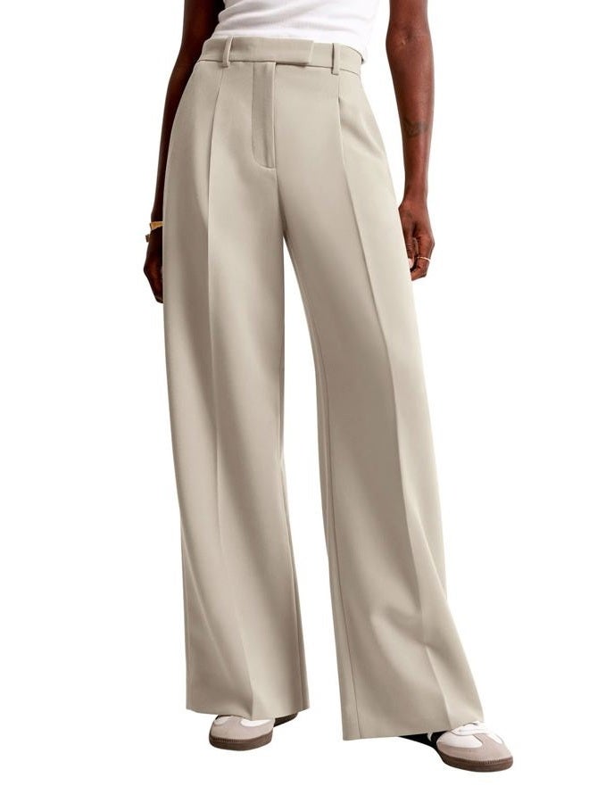 NIMIN Women Wide Leg Pants High Waisted Business Casual Work Trousers Dressy Pants with Pockets, Apricot, S Long - Image 1