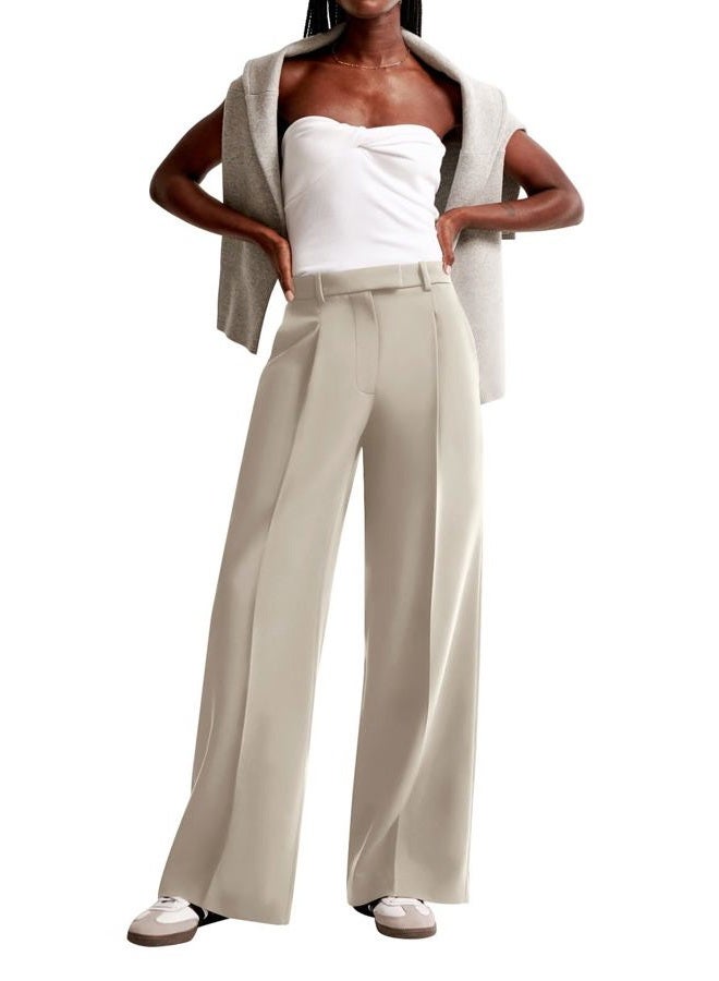 NIMIN Women Wide Leg Pants High Waisted Business Casual Work Trousers Dressy Pants with Pockets, Apricot, S Long - Image 5