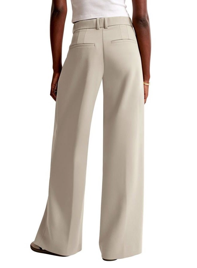 NIMIN Women Wide Leg Pants High Waisted Business Casual Work Trousers Dressy Pants with Pockets, Apricot, S Long - Image 4