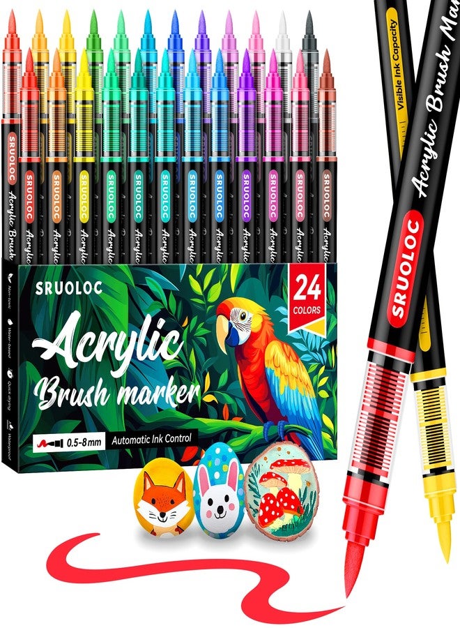 SRUOLOC 24 Colors Acrylic Paint Markers, Brush Tip Automatic Ink Control Acrylic Paint Pens for Rock Painting, Canvas, Wood, Ceramic, Glass, Stone, Fabric, DIY Crafts Textile & Art Supplies - Image 1