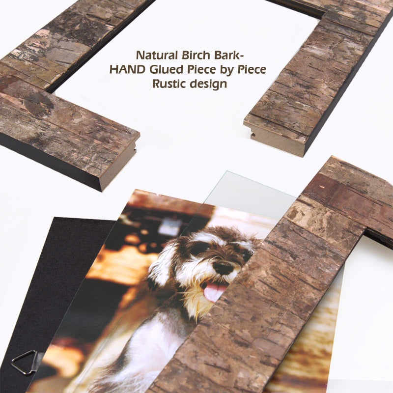 Eosglac Rustic 8x10 Wooden Picture Frame, Handmade with Real Birch Bark, Easel Back, Natural - Image 2