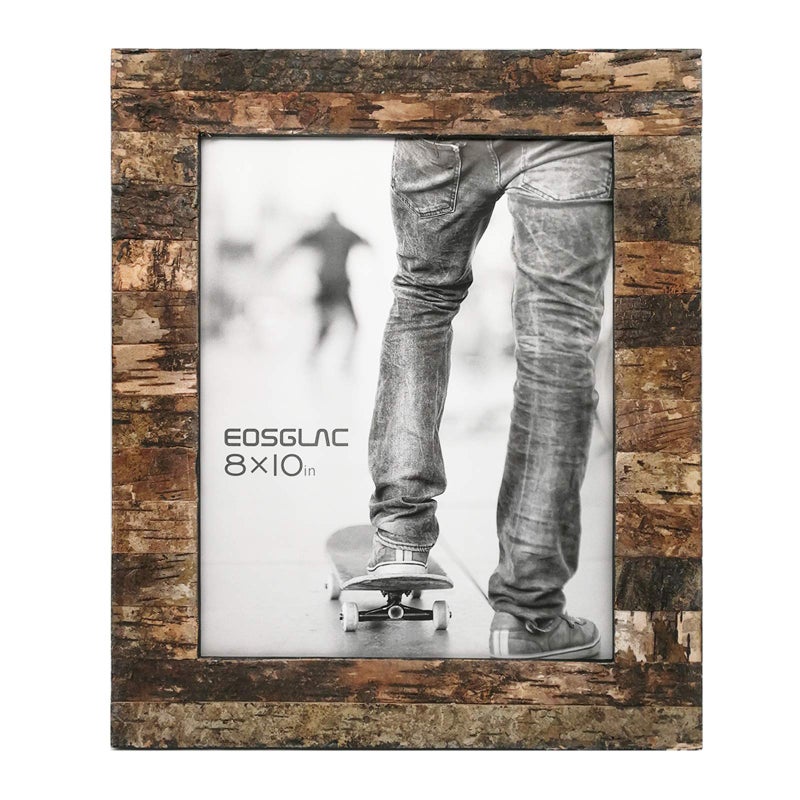 Eosglac Rustic 8x10 Wooden Picture Frame, Handmade with Real Birch Bark, Easel Back, Natural - Image 1