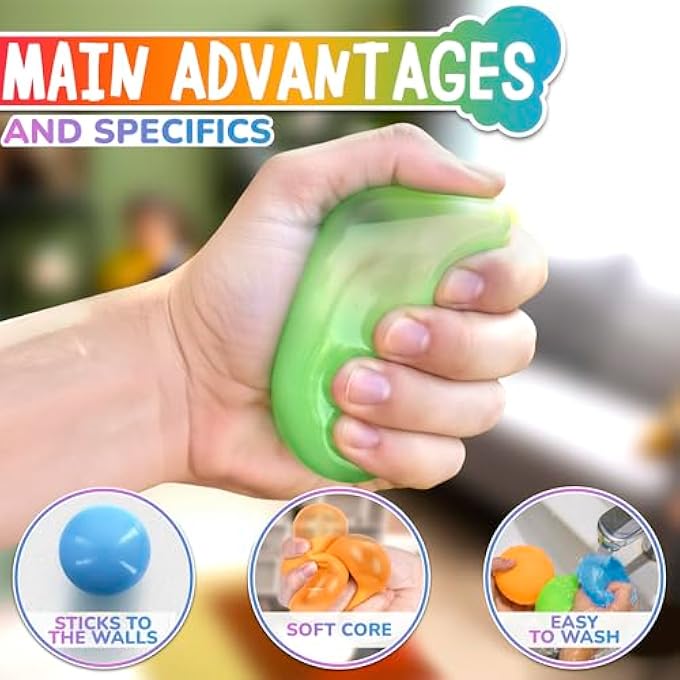 DIMROM Set of 8 Glow in the Dark Adhesive Balls for Ceiling and Wall, 4.5cm Adhesive Balls Set with Tear-resistant and Flexible TPR Material, Soft Core, Ball Set - Image 4