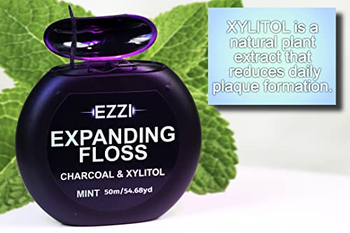 EZZI Woven Expanding Dental Floss | Naturally Waxed & Textured w/Charcoal & Xylitol to Optimally Clean Gums | Mint | Thick & 109 Yards - Image 4