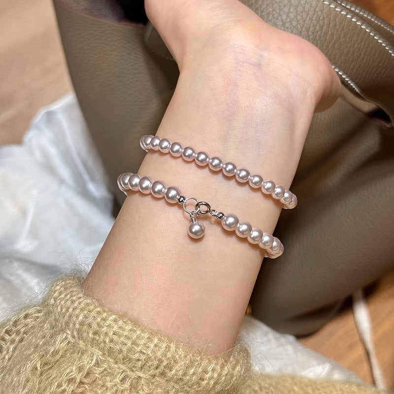 Spring Tender Manta Rose Pearl Bracelet Womens Summer Stacked Light Luxury High-end Sense s925 Sterling Silver Niche Bracelet 6mm pearl bracelet with tail beads (16cm)