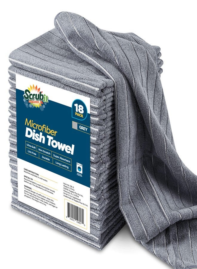 SCRUBIT Microfiber Kitchen Towels - [18 Pack], 18" x 26" Microfiber Cleaning Cloth - Soft, Absorbent & Durable Dish Towels for Washing Dishes - Grey Microfiber Towel & Cleaning Rags (Grey, 18) - Image 1