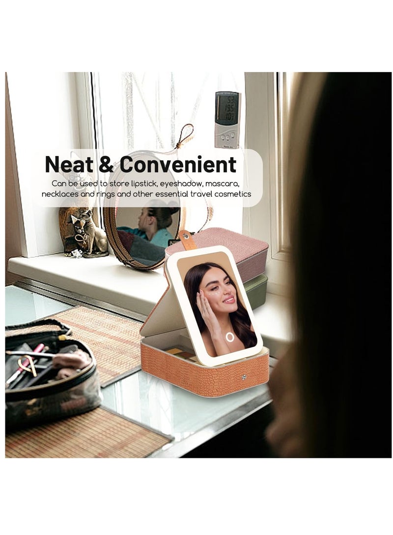 Excefore Travel Makeup Jewelry Case with LED Mirror, 3 Color LED Adjustable Brightness Storage Case for Eyelash station Makeup Brushes Cosmetic Tools Pink On-the-go Makeup Needs, White, Small - Image 2