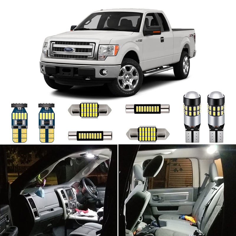 طقم أضواء LED داخلية بيضاء AUTOGINE لسيارة فورد F150 F-150 2009 2010 2011 2012 2013 2014 سوبر برايت 6000K + أداة التركيب