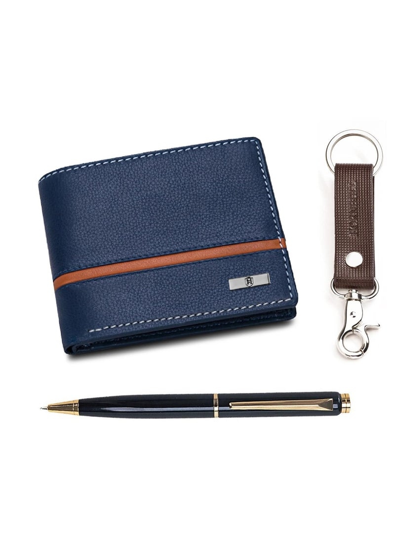 HORNBULL Mens Leather Purse Combo Gift Set | Leather Wallet, Key Ring & Pen Combo Valentine Gift Hamper | Branded Mens Wallet - Image 1