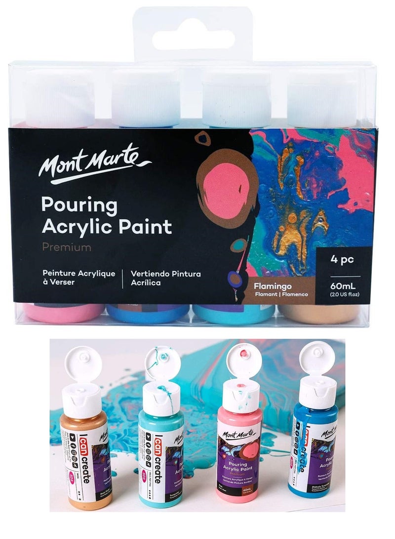 Mont Marte 4-Piece Premium Pre-mixed Pouring Acrylic Paint Flamingo Colour Set 60ml Content Per Bottle - Image 1