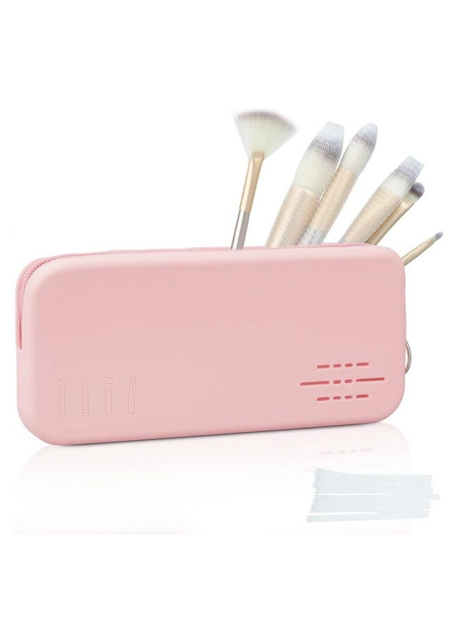 ماي كرييت ® حامل فرشاة المكياج من السيليكون للسفر، حقيبة فرش المكياج التجميلية بسحاب، منظم فرش المكياج، حقيبة فرش المكياج المحمولة للسفر، أداة تجميل مقاومة للغبار - وردي - Image 1