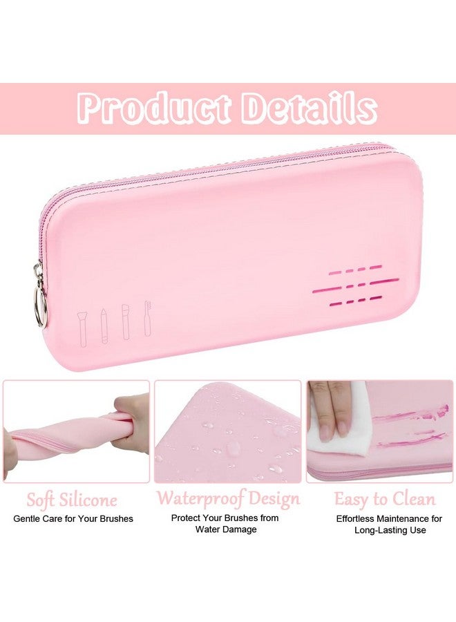 ماي كرييت ® حامل فرشاة المكياج من السيليكون للسفر، حقيبة فرش المكياج التجميلية بسحاب، منظم فرش المكياج، حقيبة فرش المكياج المحمولة للسفر، أداة تجميل مقاومة للغبار - وردي - Image 3