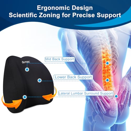 QUTOOL Lumbar Support Pillow for Office Chair, Memory Foam Low Back Support,Back Pain Relief, Ergonomic Back Cushion for Desk Chair,Gaming Chair,Adjustable Strap and Washable Cover - Image 5