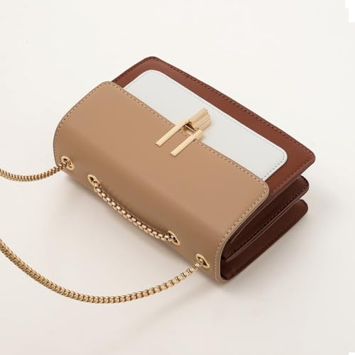 TOP BAND Crossbody Bags Cute Faux Leather Trendy Cross Body Bag for Women Small Color-Block Designer Handbags Ladies Satchel Chain Strap Shoulder Bag Brown Beige - Image 4