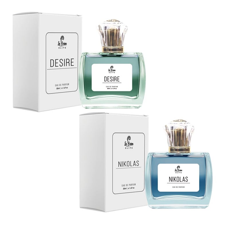 LABRISA La Brisa Elite Desire Nikolas Long Lasting Perfume For Men Combo Pack Citrus Fresh Aquatic Woody Musk Amber Notes Ideal For Everyday Use Eau De Parfum 50ml x 2pcs  - Image 1