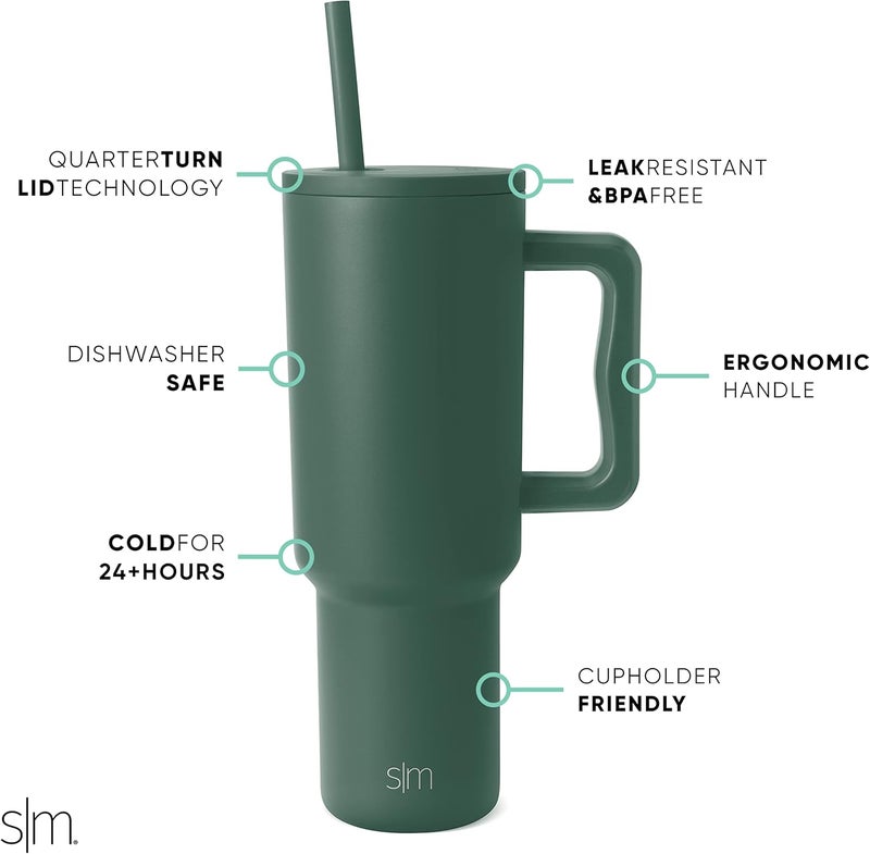 Simple Modern 40 oz Tumbler with Handle and Straw Lid | Insulated Cup Reusable Stainless Steel Water Bottle Travel Mug Cupholder Friendly | Gifts for Women Men Him Her | Trek Collection | Forest - Image 1