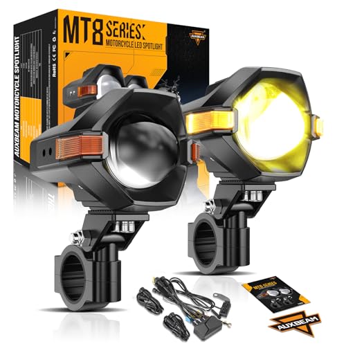 Auxbeam Motorcycle LED Fog Lights Auxiliary Lights Driving Light Spotlights 8 Modes WhiteAmber Dual Color Strobe Switchback 3 Inch 120W LED Offroad Work Light for Motorcycle ATV UTV Trucks 2Pcs - Image 1