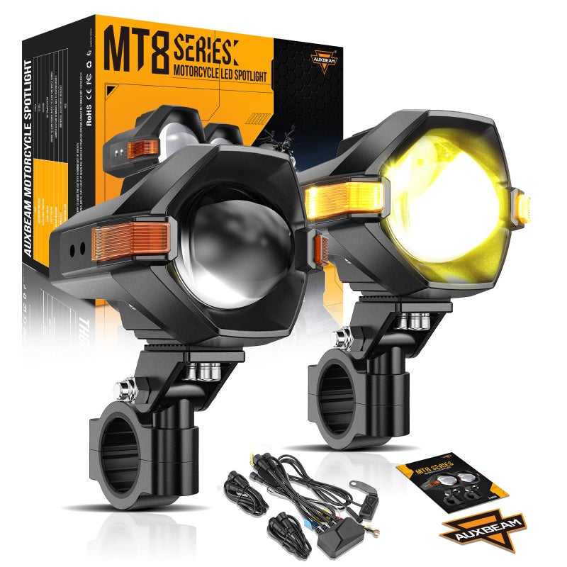 Auxbeam Motorcycle LED Fog Lights Auxiliary Lights Driving Light Spotlights 8 Modes WhiteAmber Dual Color Strobe Switchback 3 Inch 120W LED Offroad Work Light for Motorcycle ATV UTV Trucks 2Pcs - Image 2