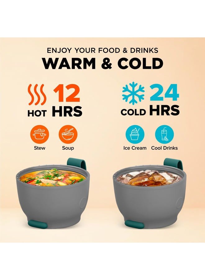 ENERGIFY Vacuum Insulated Food Jar. Large 17oz Bowl incl. Folding Spoon, Cup. Wide Mouth Keep Hot & Cold Drinks Soup Lunch Container for Adults. BPA-Free Stainless Steel, Proof Brilliant Green - Image 3