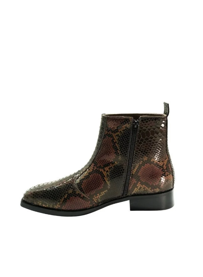 Brenvick Brenvick Vittorio Men's Brown Snakeskin Exotic Foil Leather Chelsea Boots - Premium Side Zipper Ankle Boots