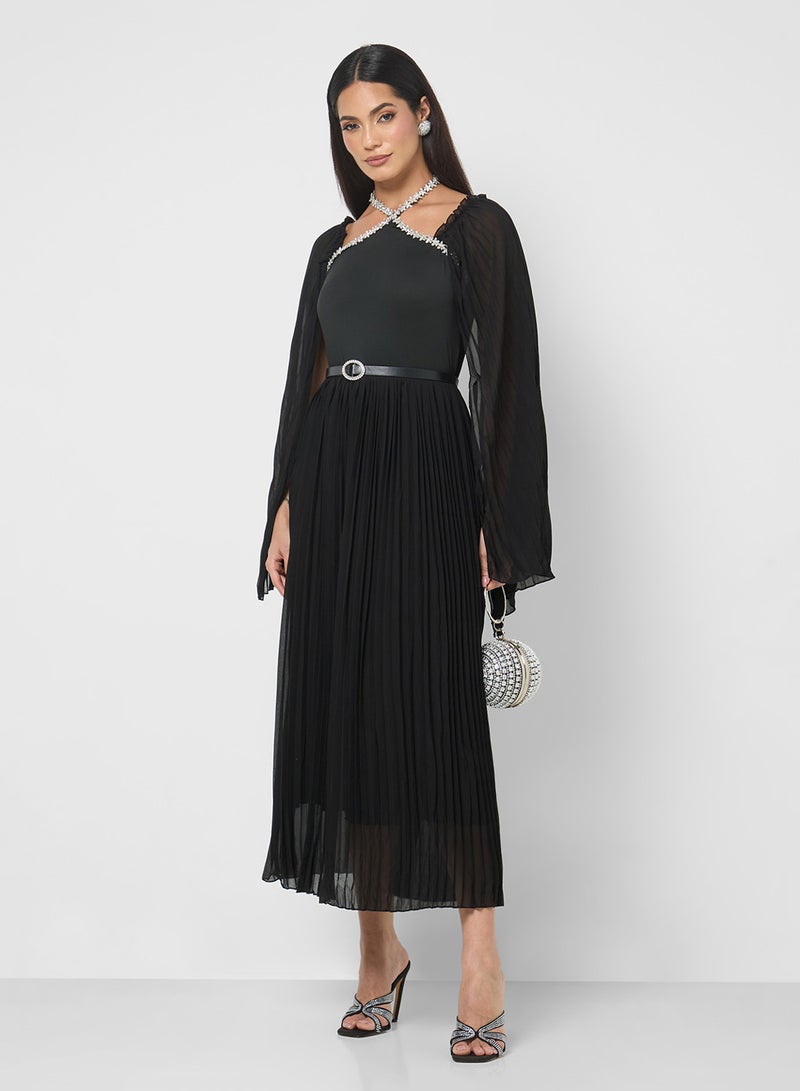 Khizana Cape Styled Dress With Pleats - Image 1
