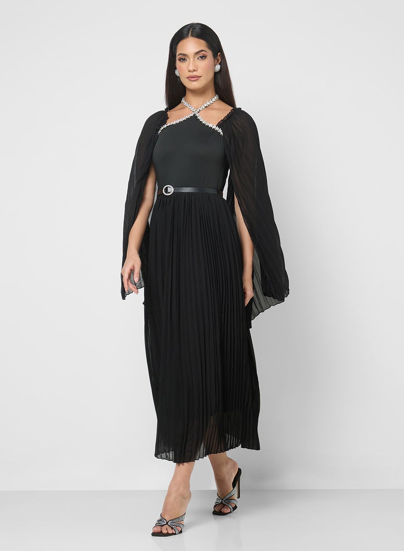 Khizana Cape Styled Dress With Pleats - Image 4