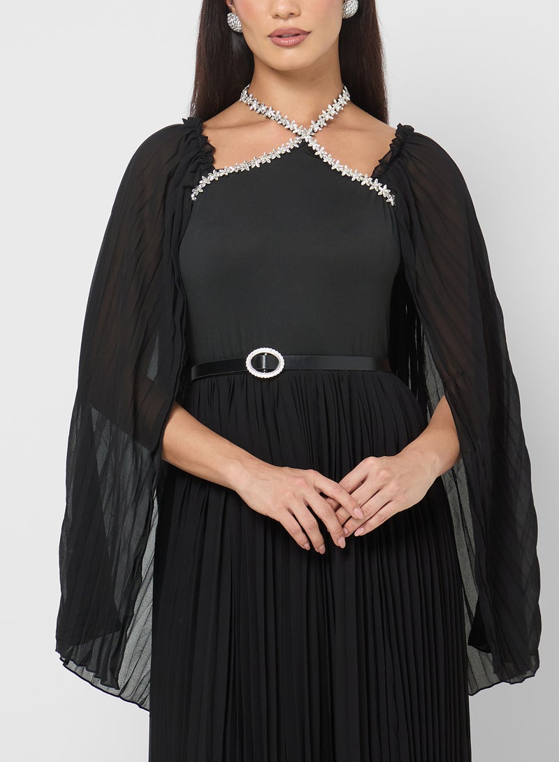 Khizana Cape Styled Dress With Pleats - Image 3