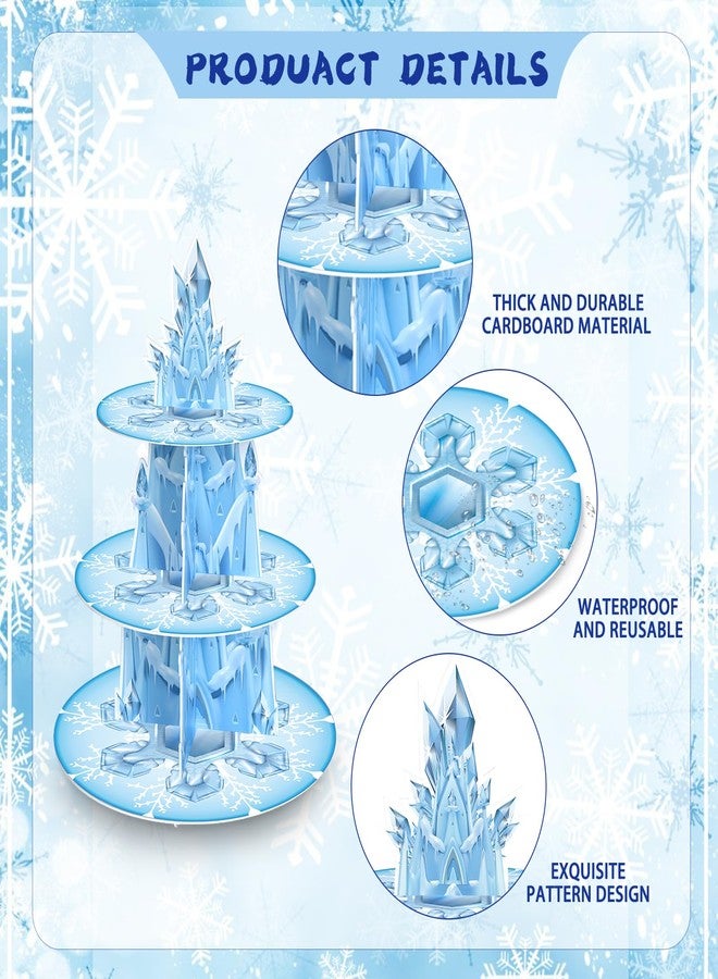 WEEPA Snowflake Birthday Party Decorations 3 Tier Ice Castle Cupcake Stand Snow Castle Cupcake Holder for Winter Wonderland Party Supplies - Image 4