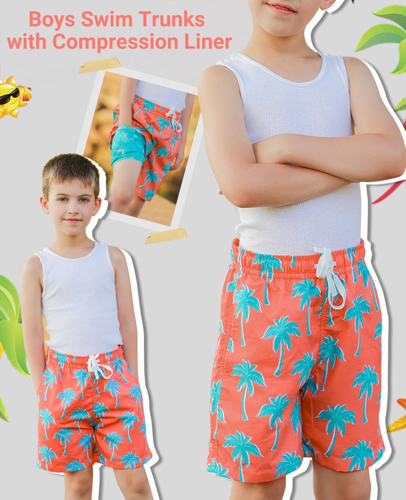 Cozople Boy's Palm Tree Graphic Swimming Trunks with Compression Liner Quick Dry Bathing Suit Anti Chafe Swimsuit Swim Shorts for Big Boys No Mesh Lining Beach Board Shorts with Pockets - Image 4