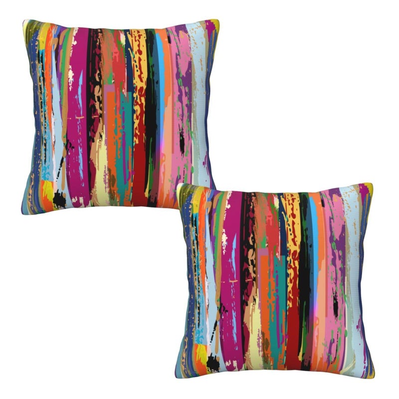 Lcokin Multicolored Rainbow Abstract Throw Pillow Covers 20x20 Inches Set of 2  Decorative Colorful Striped Pillow Case Square Cushion Covers for Sofa Bed Couch Living Room - Image 1