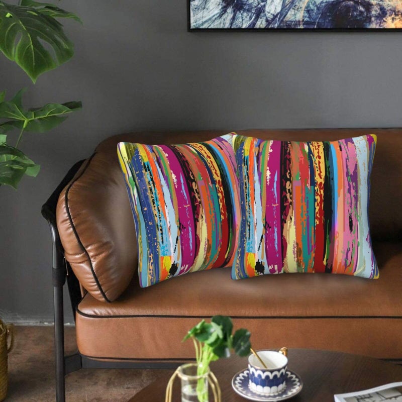 Lcokin Multicolored Rainbow Abstract Throw Pillow Covers 20x20 Inches Set of 2  Decorative Colorful Striped Pillow Case Square Cushion Covers for Sofa Bed Couch Living Room - Image 5