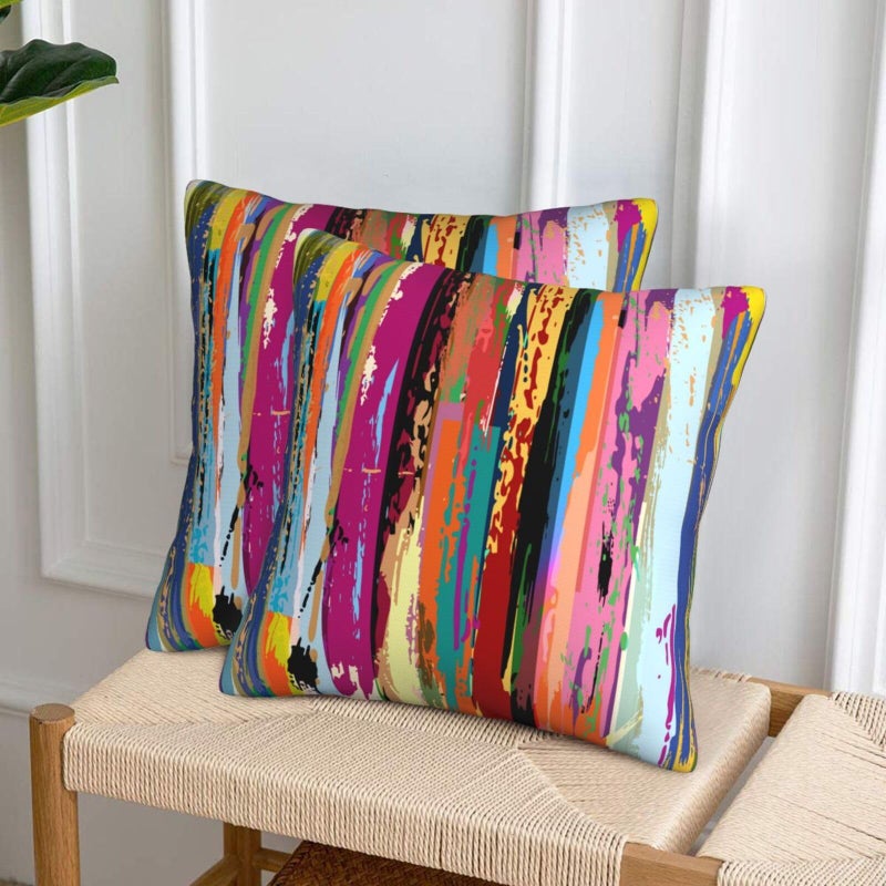 Lcokin Multicolored Rainbow Abstract Throw Pillow Covers 20x20 Inches Set of 2  Decorative Colorful Striped Pillow Case Square Cushion Covers for Sofa Bed Couch Living Room - Image 4