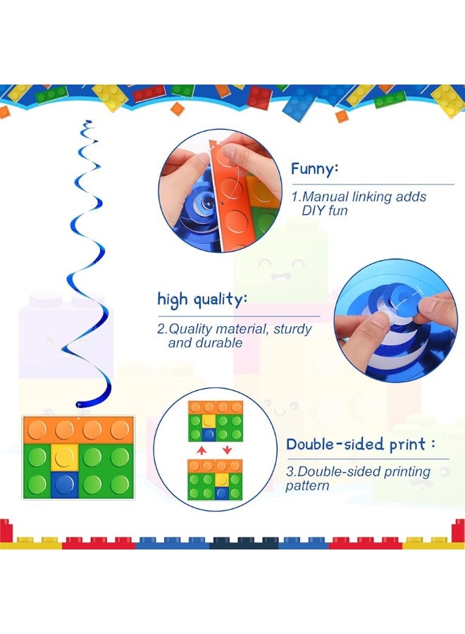 Eersida 30 قطعة من كتل البناء كعك الحفلات مجموعة زينة دوامة معلقة 16 قطعة من كتل البناء مع دوامة معلقة واحدة و 14 قطعة من الدوامة المعلقة المزدوجة لزينة عيد الميلاد بموضوع كتل البناء - Image 3