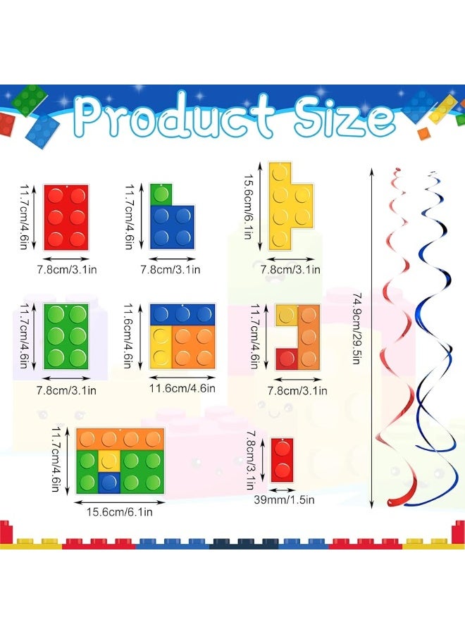 Eersida 30 قطعة من كتل البناء كعك الحفلات مجموعة زينة دوامة معلقة 16 قطعة من كتل البناء مع دوامة معلقة واحدة و 14 قطعة من الدوامة المعلقة المزدوجة لزينة عيد الميلاد بموضوع كتل البناء - Image 5
