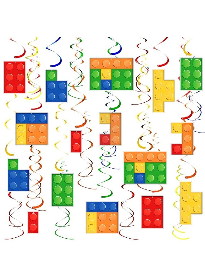 Eersida 30 قطعة من كتل البناء كعك الحفلات مجموعة زينة دوامة معلقة 16 قطعة من كتل البناء مع دوامة معلقة واحدة و 14 قطعة من الدوامة المعلقة المزدوجة لزينة عيد الميلاد بموضوع كتل البناء - Image 2