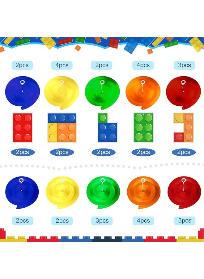 Eersida 30 قطعة من كتل البناء كعك الحفلات مجموعة زينة دوامة معلقة 16 قطعة من كتل البناء مع دوامة معلقة واحدة و 14 قطعة من الدوامة المعلقة المزدوجة لزينة عيد الميلاد بموضوع كتل البناء - Image 1