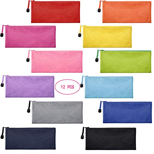 SRainbowPP 12 Pieces 12 Colors Zipper Waterproof Bag Pencil Pouch for Cosmetic Makeup Bills Office Supplies Travel Accessories and Daily Household Supplies - Image 1