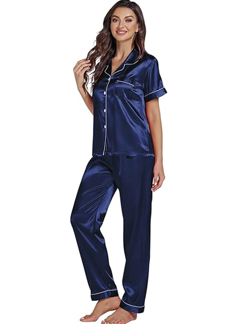 Caprisious Caprisious Women's Luxurious Silk Satin Pajama Set - Soft and Comfortable Short Sleeve Nightwear for a Blissful Sleep, Perfect for Relaxing Evenings and Cozy Nights