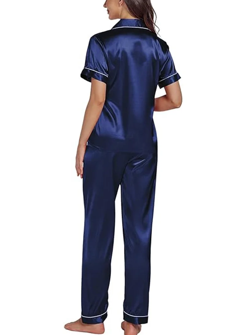 Caprisious Caprisious Women's Luxurious Silk Satin Pajama Set - Soft and Comfortable Short Sleeve Nightwear for a Blissful Sleep, Perfect for Relaxing Evenings and Cozy Nights