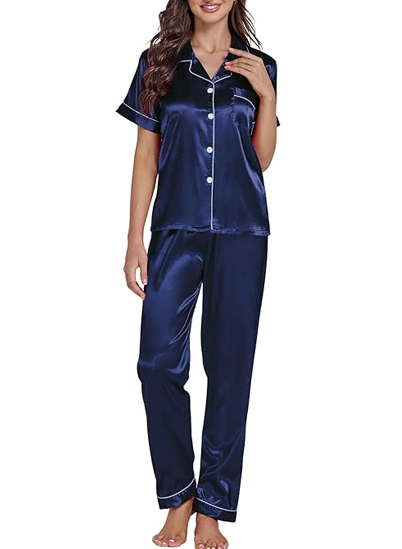 Caprisious Caprisious Women's Luxurious Silk Satin Pajama Set - Soft and Comfortable Short Sleeve Nightwear for a Blissful Sleep, Perfect for Relaxing Evenings and Cozy Nights