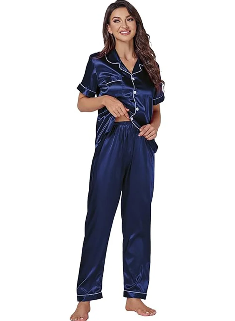 Caprisious Caprisious Women's Luxurious Silk Satin Pajama Set - Soft and Comfortable Short Sleeve Nightwear for a Blissful Sleep, Perfect for Relaxing Evenings and Cozy Nights