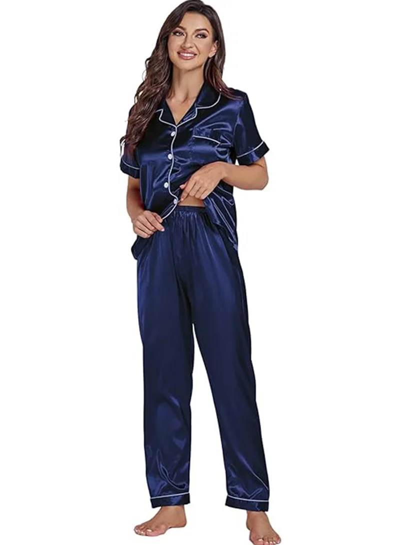 Caprisious Caprisious Women's Luxurious Silk Satin Pajama Set - Soft and Comfortable Short Sleeve Nightwear for a Blissful Sleep, Perfect for Relaxing Evenings and Cozy Nights