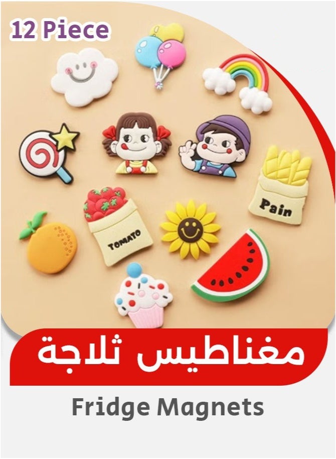 12-Piece Fridge Magnets Set, 3D Resin Magnet Refrigerator Stickers, Cute Magnets Home Refrigerator Stickers  - Image 1
